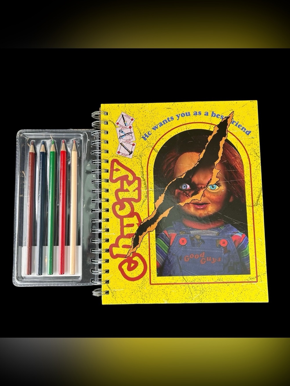 Chucky Sketchbook Set With 5 Color Pencils Horror Halloween Spiral Bound New